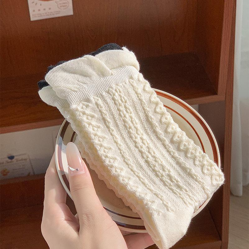 Bow Bubble Mouth Lolita Socks Style Spring And Autumn Mid-Tube Socks Lace Pile Socks