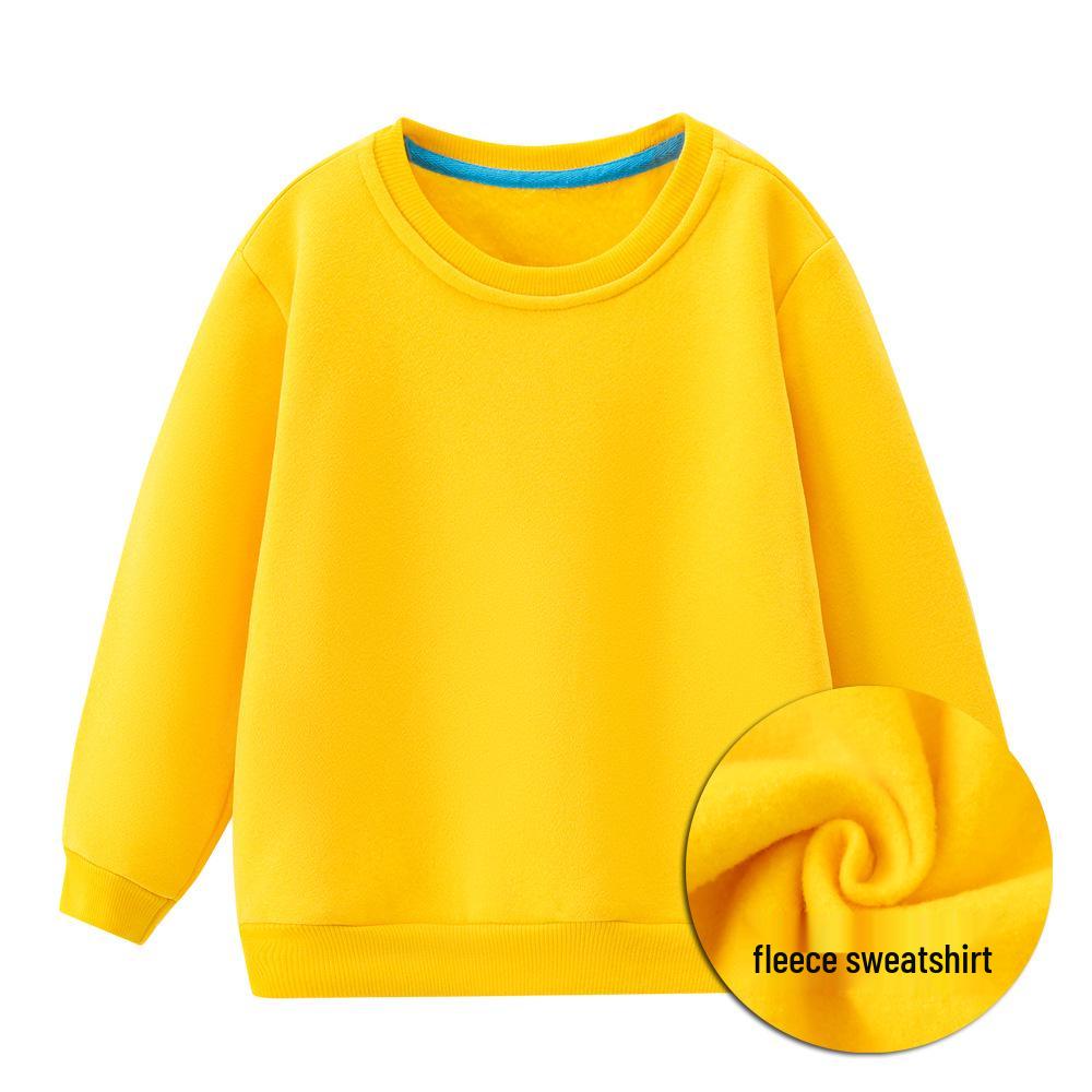 Children's Solid Color Plush Sweatshirt - Long Sleeve Autumn/Winter T-shirt for Kindergarten with Custom Logo Option