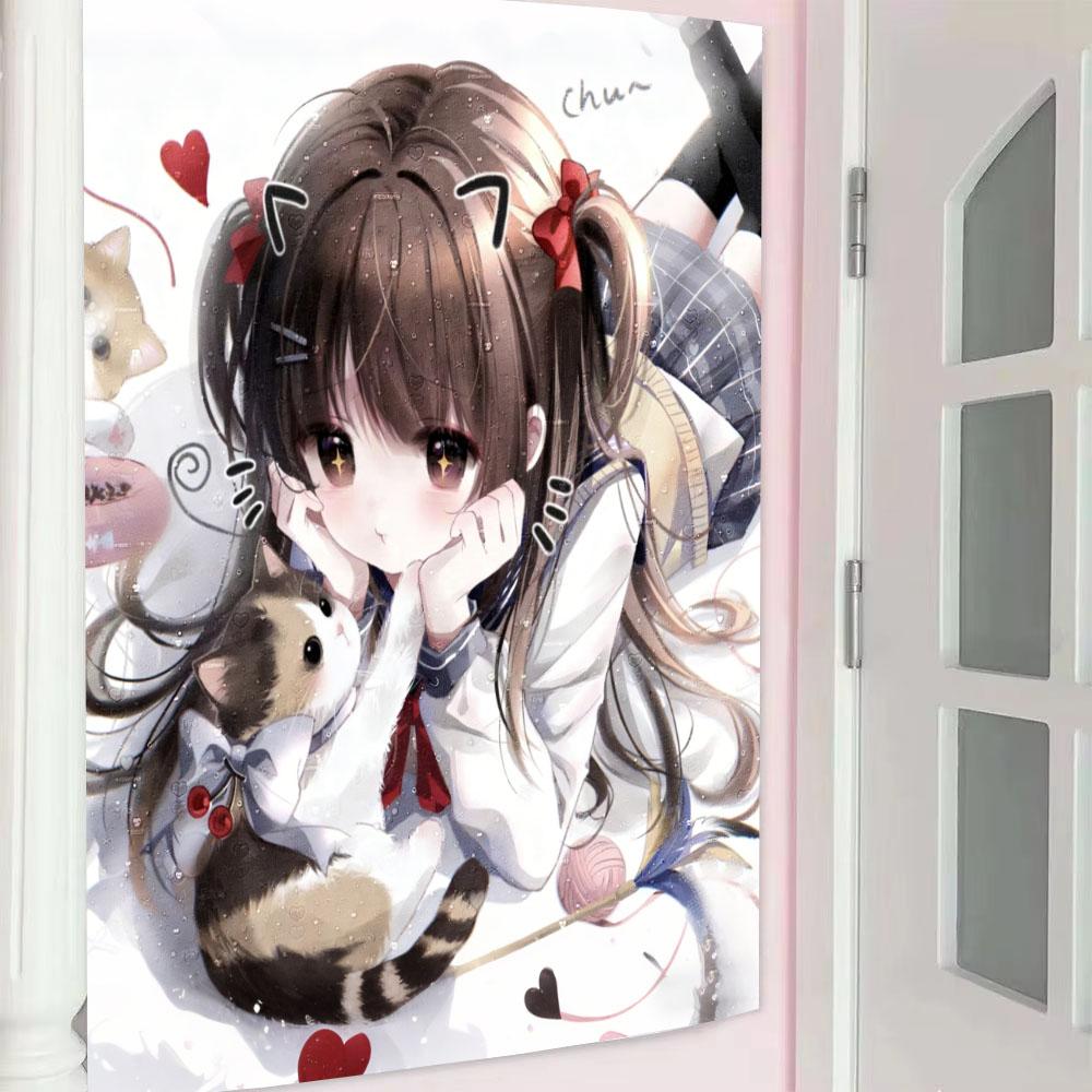 

Anime Japanese Cute JK Girl And Kitten Tapestry Sweet Girly Room Aesthetic Wall Hanging Home Decor Backdrop 74x94cm(29x37in)