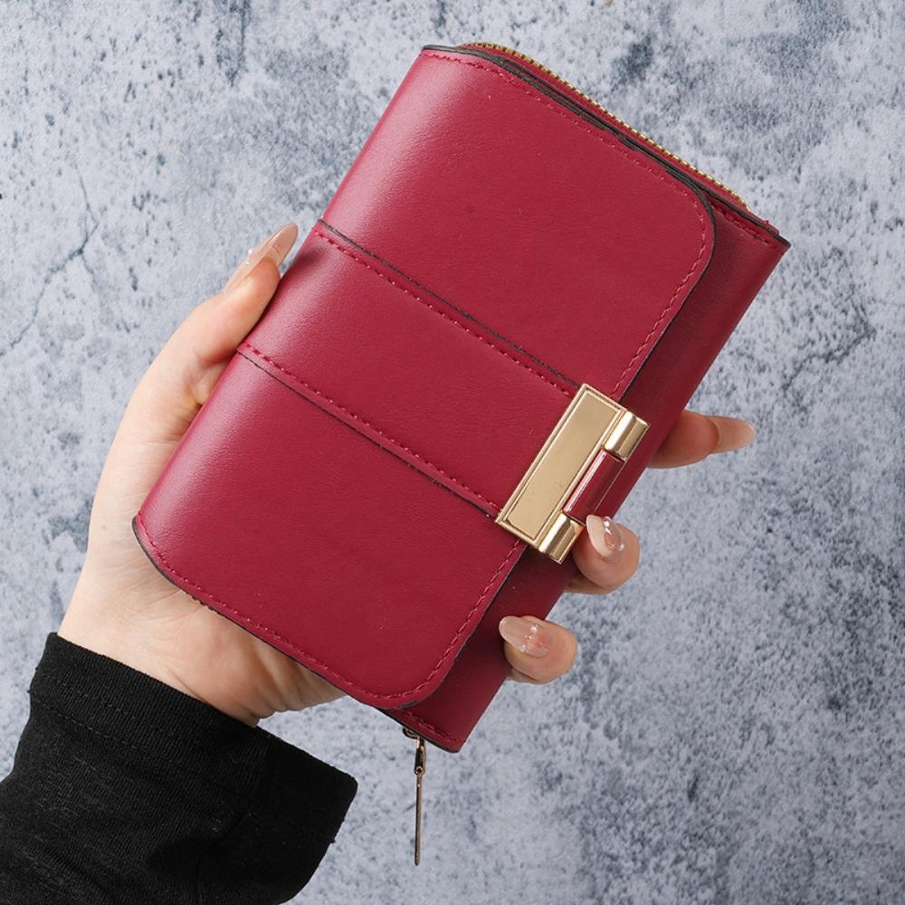 

Foldable PU Leather Short Wallet Purse Women Card Holder Retro Three Fold Wallet Women червоний