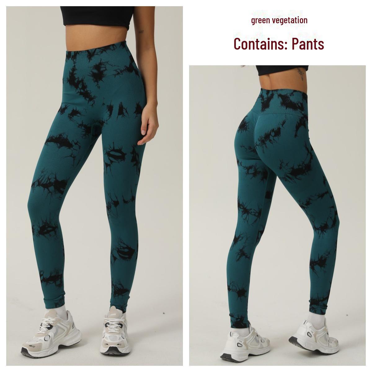 

Бесшовные женские штаны для йоги с высокой талией и принтом тай-дай — приподнимают бедра, идеально подходят для бега и фитнеса. M трава зеленый