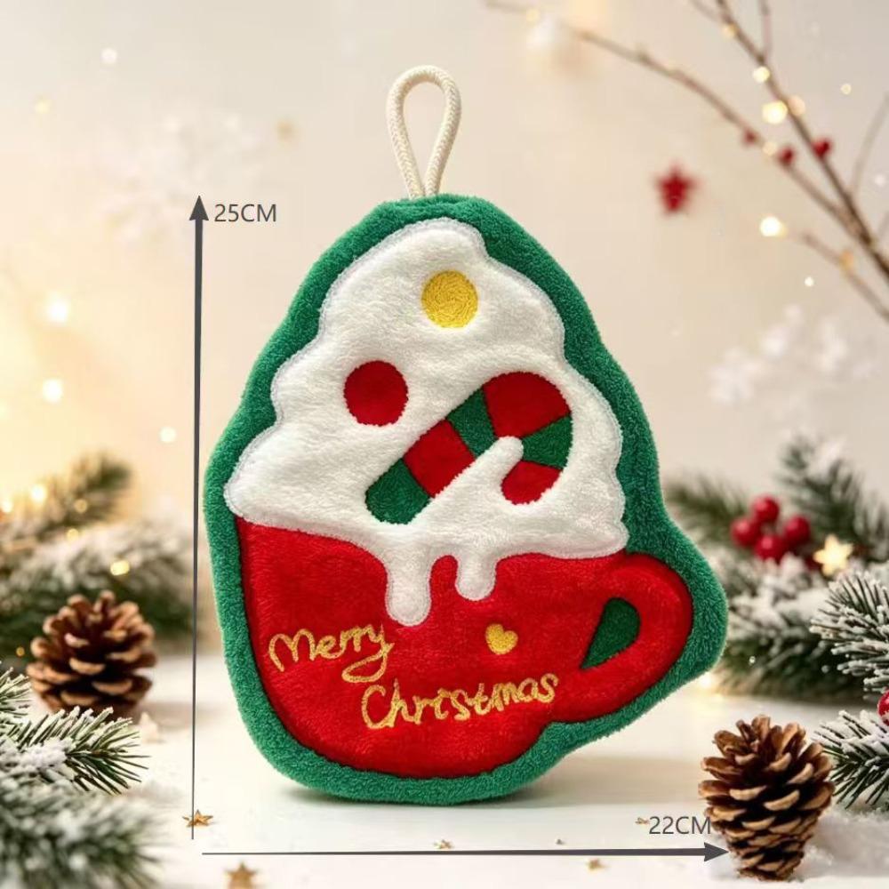 Quick-drying Christmas Hand Towels Coral Fleece Cleaning Dishcloths Xmas Decor Cup