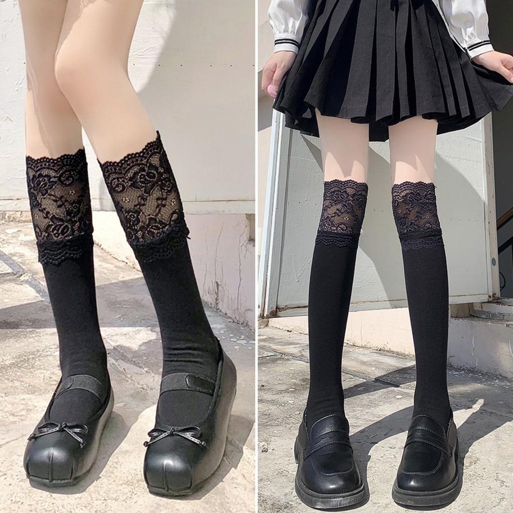 White Lace Calf Socks Women'S Lolita Medium Long Over Knee Socks With High Boots Sweet Thigh Pile Socks