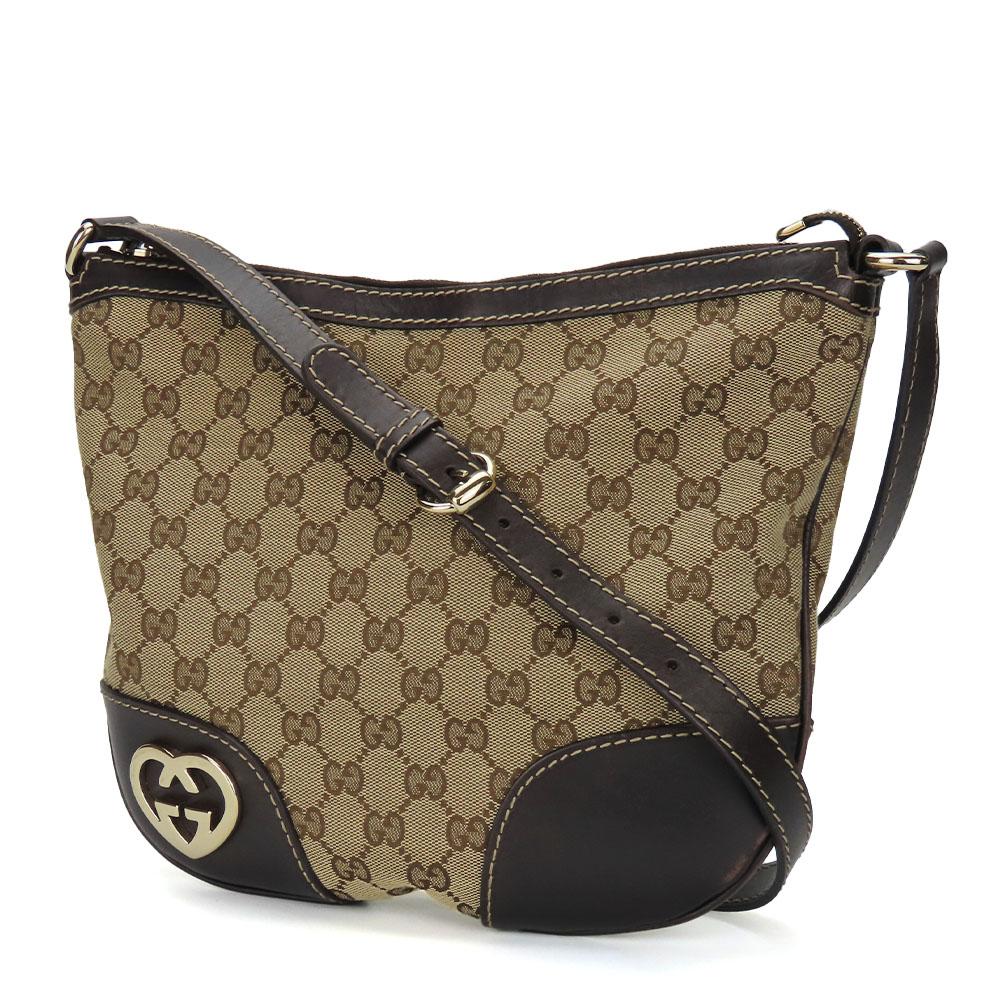 Used GUCCI Shoulder Bag 257072 Lovely Heart GG Canvas/leather Beige Dark Brown Diagonally Hung