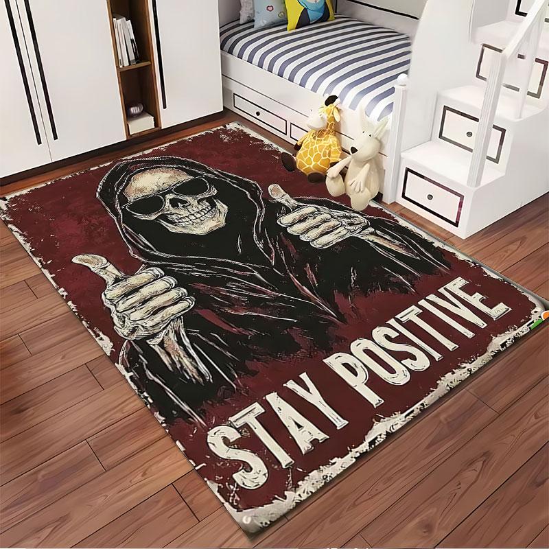 Skull Hoodie Stay Positive Art suitable as a non-slip mat for the living room or bedroom sofa