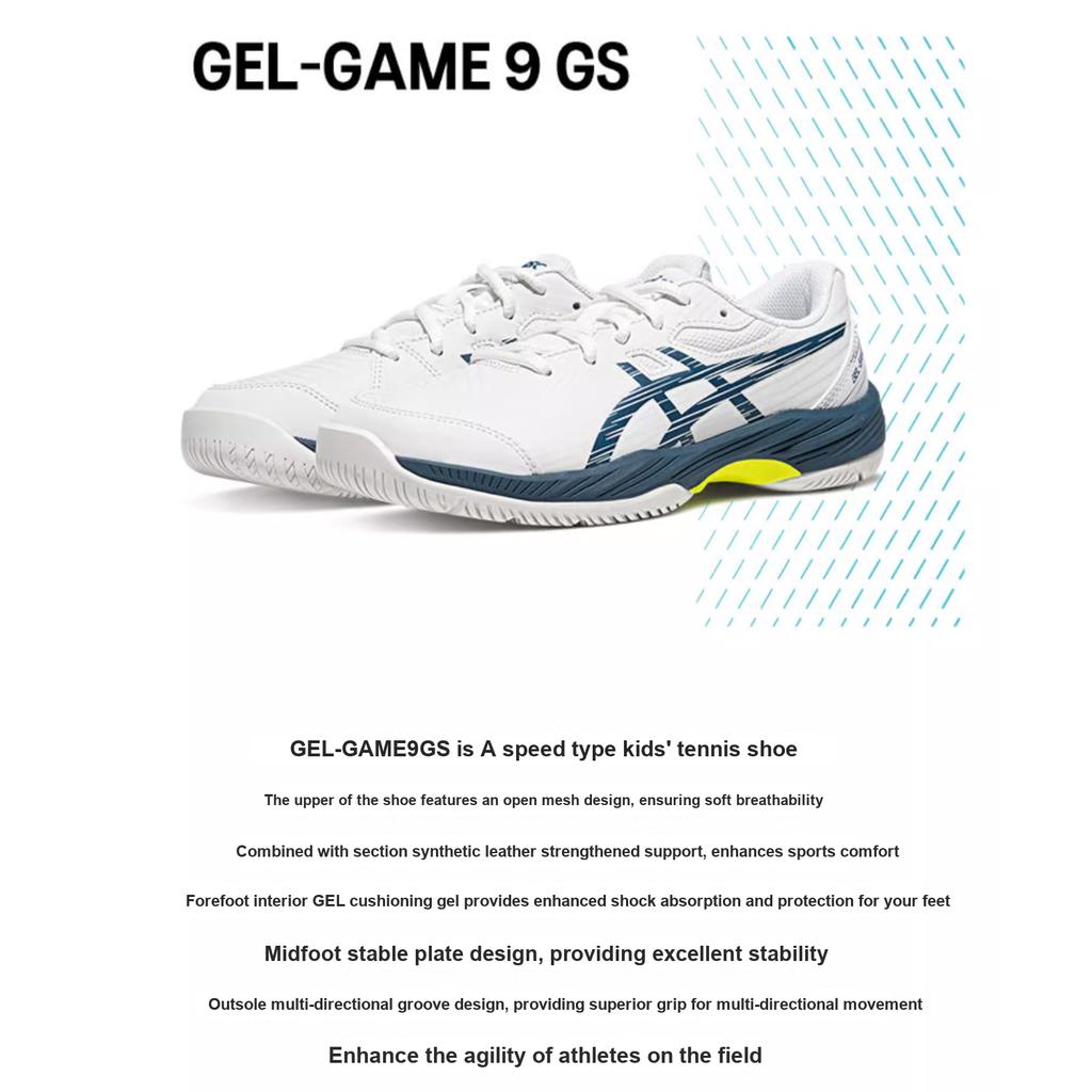 New Asics Gel Game 9 Anti Slip Wear Resistant Low Top Kids' Training Shoes White Blue Yellow Teenagers 1044A052-104