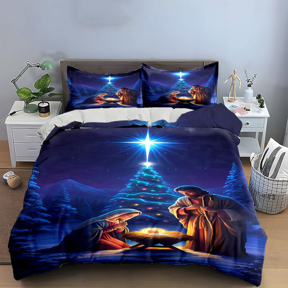 Nativity Scene Bedding Set Bedding Duvet Cover Set Duvet Cover Pillowcases (1 * Duvet Cover 2 * Pillowcases, Without Duvet Insert)