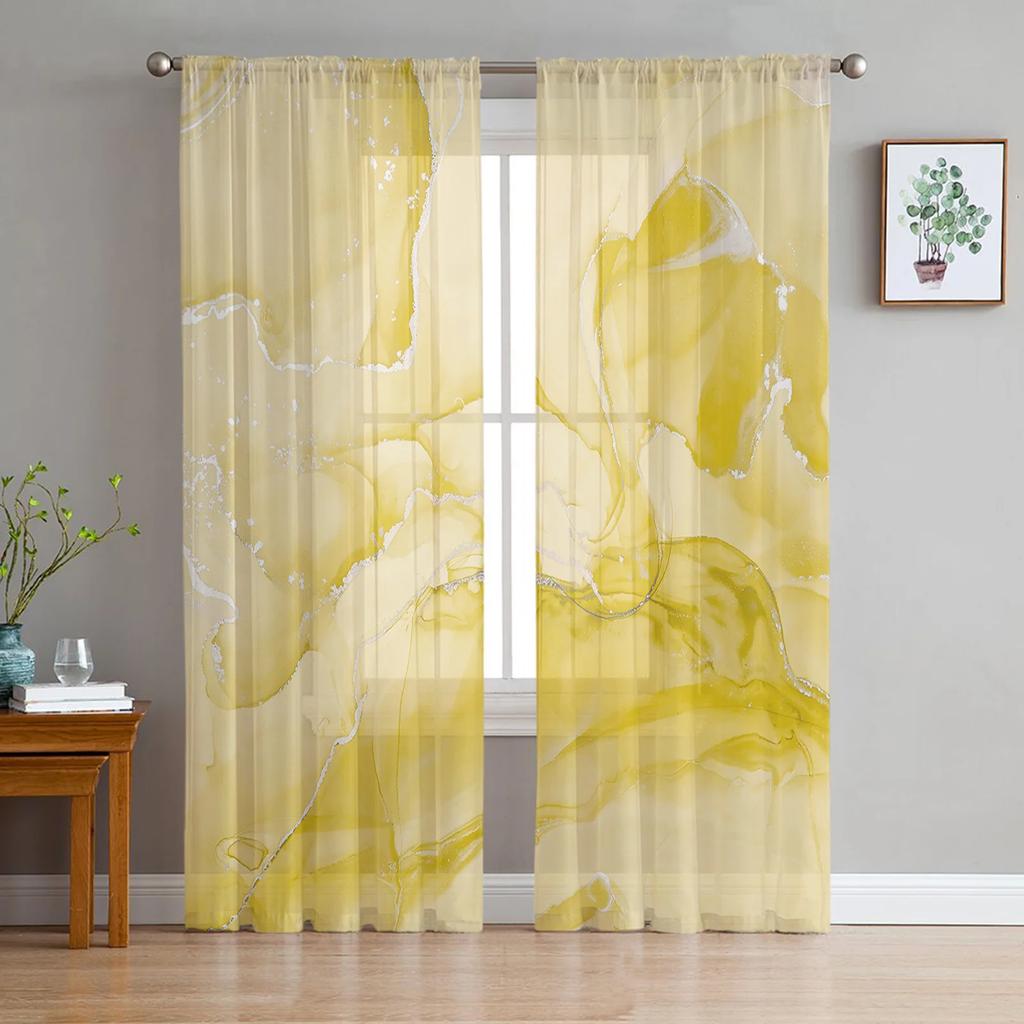 Marble Artistic Texture Gradient Black Transparent Curtains Perfect for Living Room Decoration Window Panel Curtain Cooking Area Tulle Voile Organza