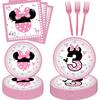 50 Pcs Pink 3rd Birthday Party Dinnerware Girls Wild Three Tableware Set Pink 3th Bday Paper Plates Napkins Forks for Girl's 3 Year Old Bday Party