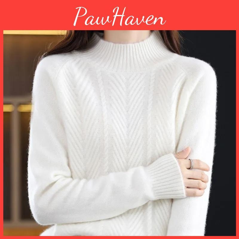 Turtleneck Half Women Pullover Sweater Knitted Sweaters Warm Knitwear Female Jumper Winter Casual Top