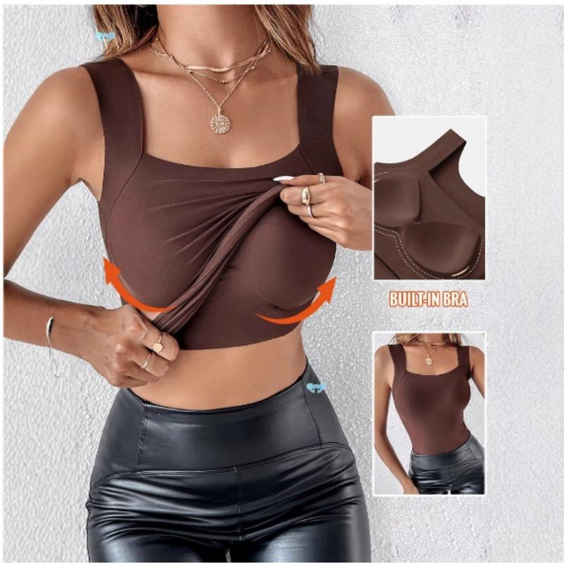 JPNTKY Women's Fashion Casual Solid Color Print Sleeveless Square Collar Blouses & Shirts