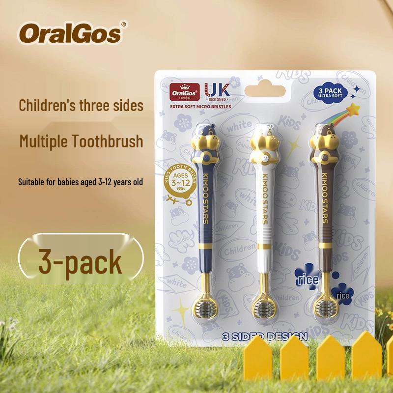 Popular Kids' Soft Bristle Three-Sided Toothbrush, Ages 3-12, Adorable Cartoon Giraffe Design