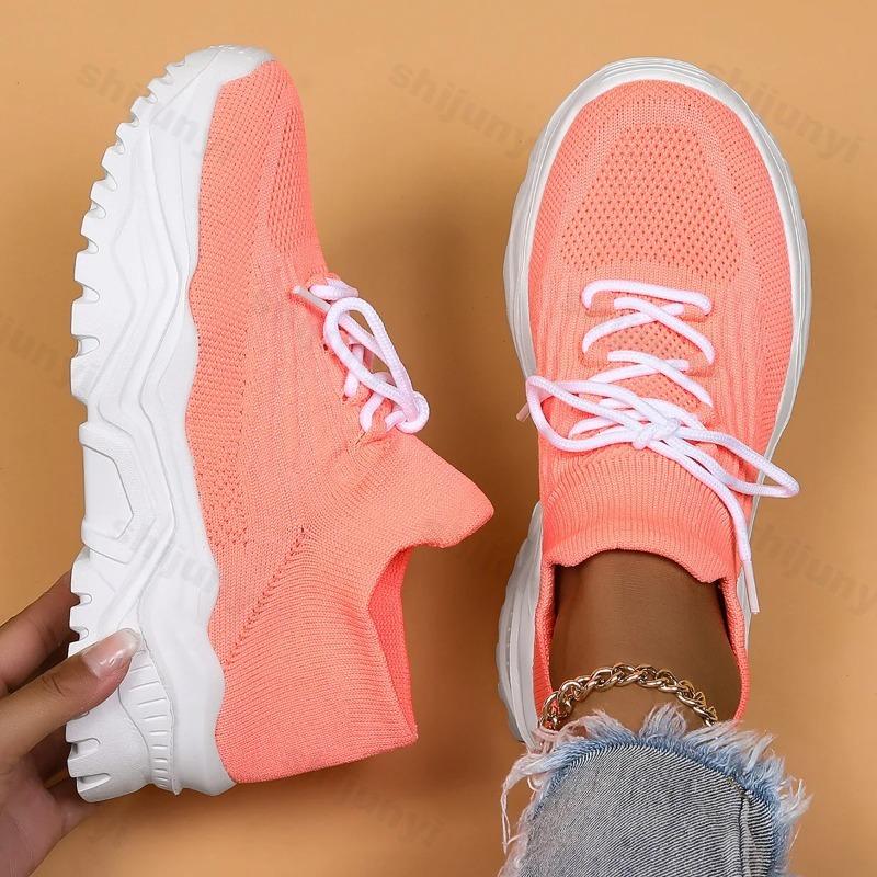 Fashion Fashion Stretch Knitting Sneakers for Women 2024 Autumn Couple Lace Up Non Slip Flats Casual Sports Shoes Woman Plus Size 35-43