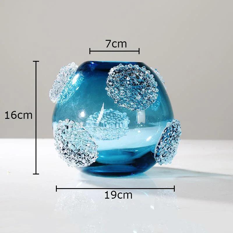 Creative Blue Glazed Glass Vase Transparent Hydroponic Flower Pots Desk Decoration Flower Arrangement Floral Vases Modern Decor