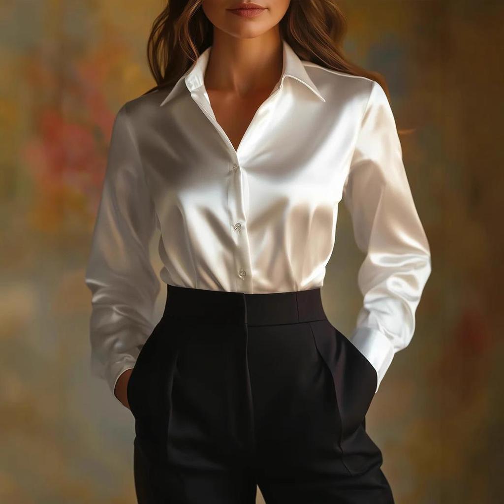 Elegantes Herbst-Langarm-Button-Up-Damenhemd