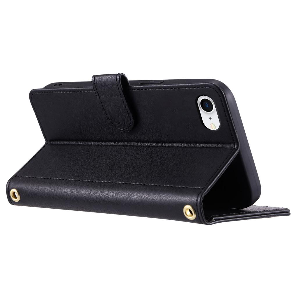 For iPhone 6/6s/7/8/SE (2020)/SE (2022) Case PU Leather Wallet Cover with 2 Straps