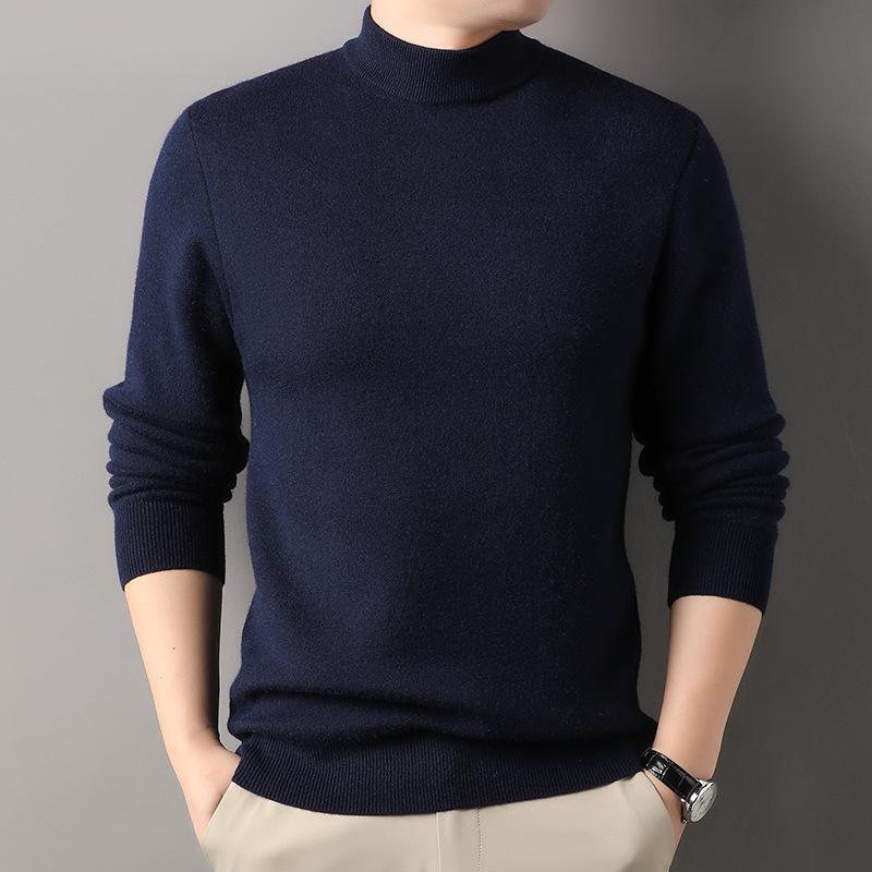 Men's Semi-turtleneck Sweater Men's Casual Versatile High-end Autumn and Winter Thread Clothes with Knitted Sweater Inside