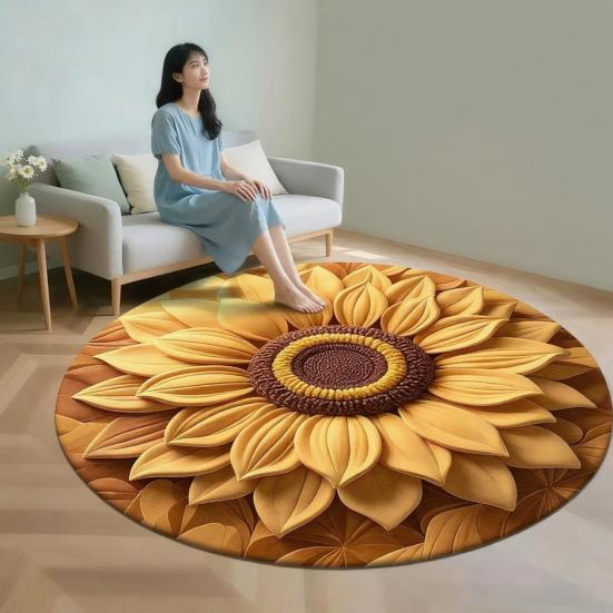 Diatomaceous Earth Floor Mat 3D Sunflower Pattern Plush Quick Drying Non-Slip Absorbent Bath Mat