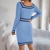Herfst Winter Lazy Wind Losse O-hals Trui Jurk Dames Lange Mouw Rechte Brei Pit Strip Wijde Jurken