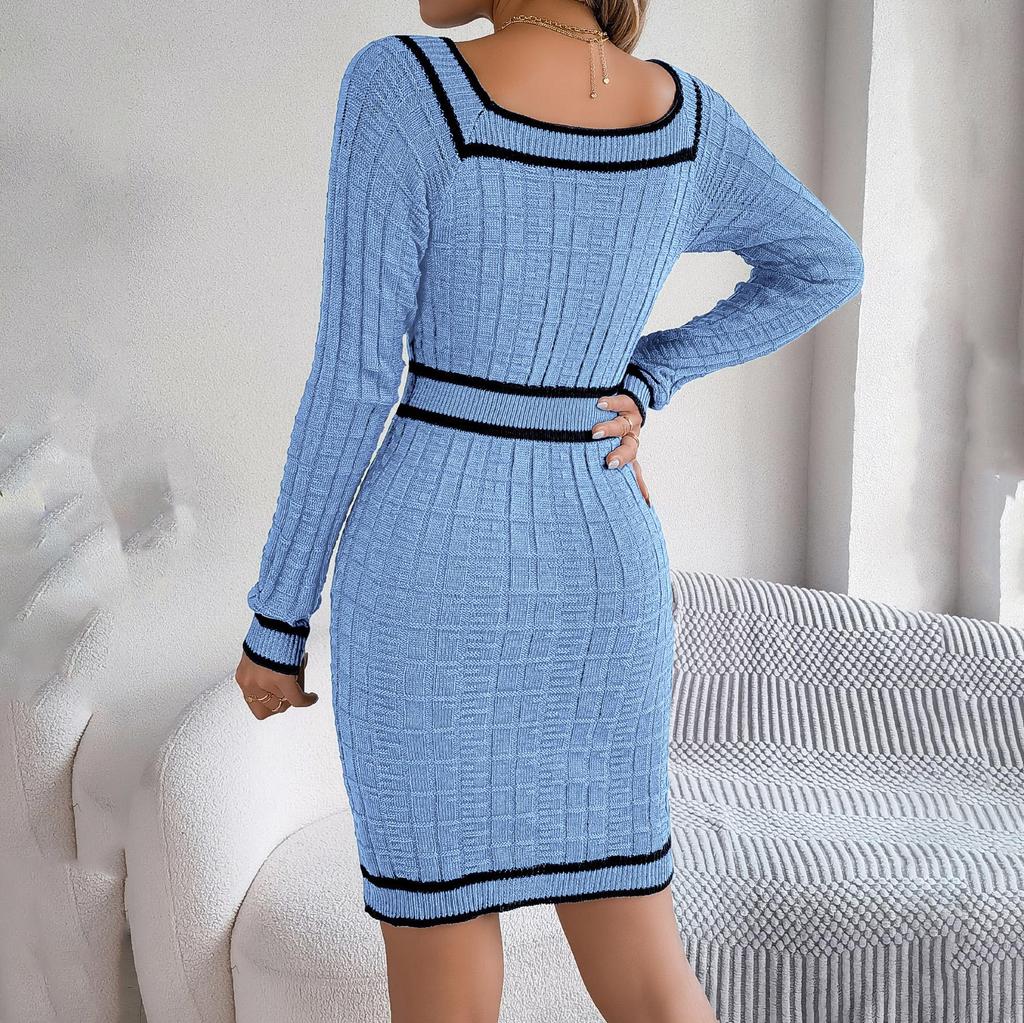 Herfst Winter Lazy Wind Losse O-hals Trui Jurk Dames Lange Mouw Rechte Brei Pit Strip Wijde Jurken