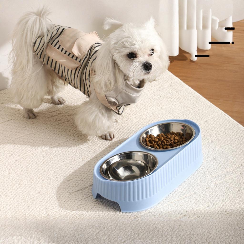 YPBEW Miski dla psów Podwójna miska ze stali nierdzewnej Zestaw naczyń na wodę i karmę Stojak spowalniający jedzenie dla kotów szczeniąt Odłączany