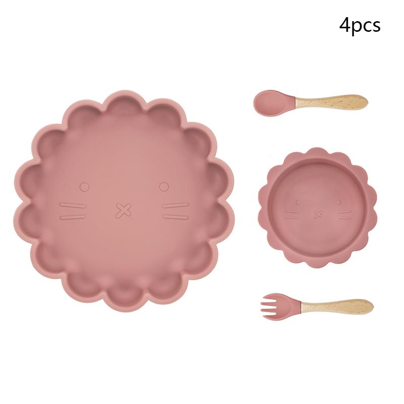 Kawaii Animal Shape Baby Plates For Food Silicone Cookware Set Of Dishes Non-slip Bowl Feeding Spoons Children's Tableware