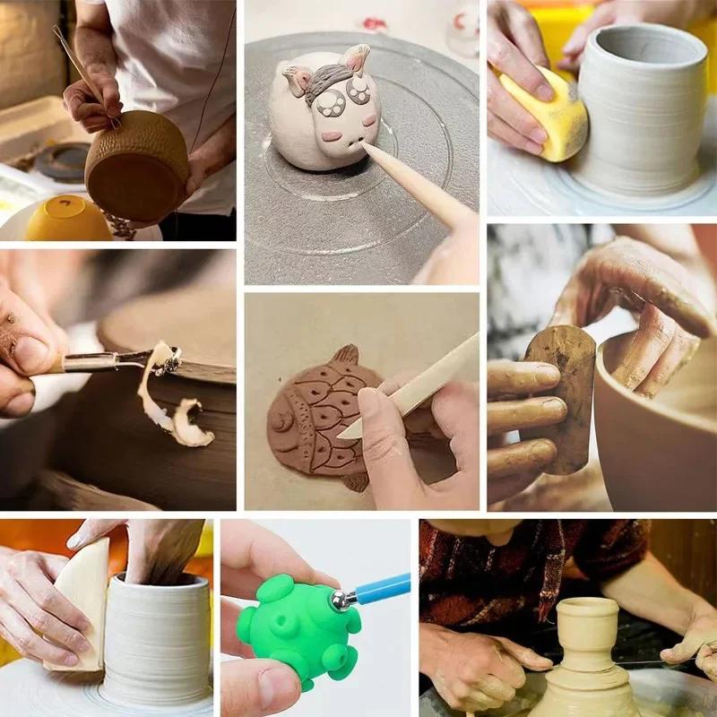 24pcs Set Soft Pottery Sculpture Tools Clay Sculpture Knife Ball Rod Drawing Embryo Indentation Stone Plastic Clay Tools