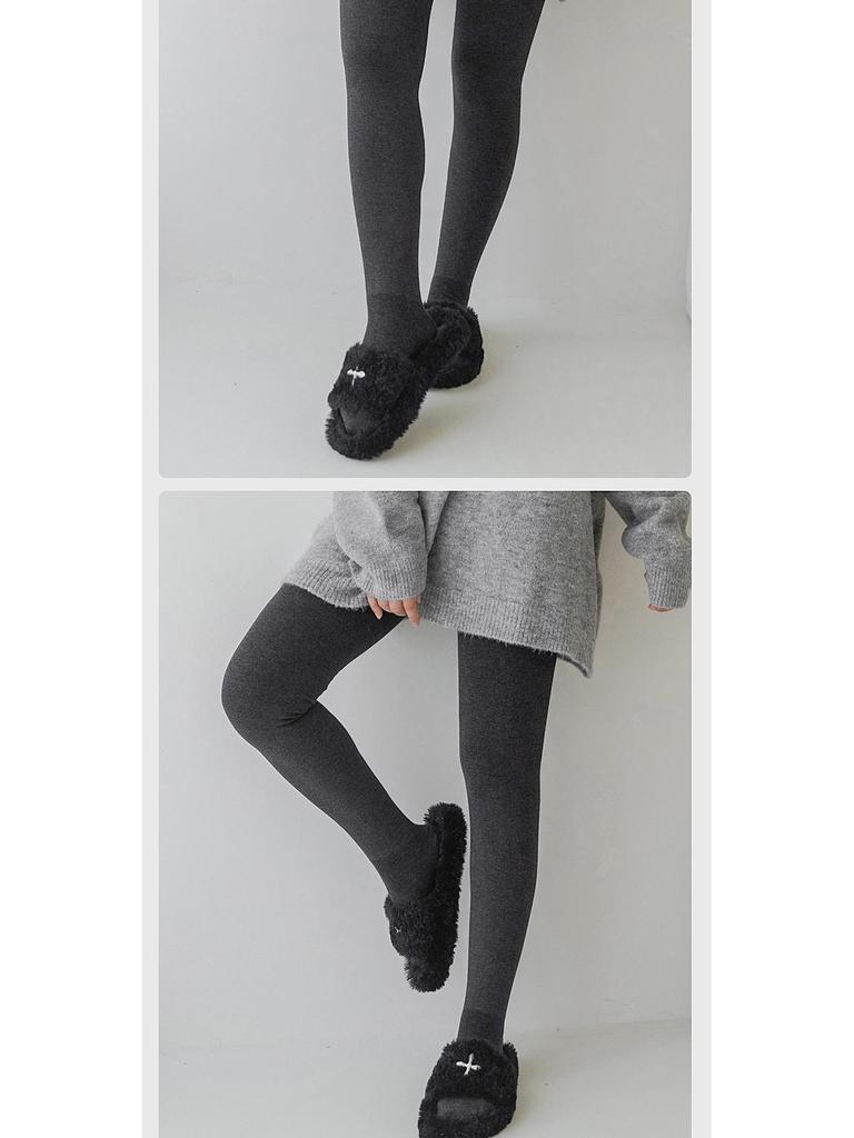Matte Grey Cotton Leggings with Thin Fleece, 140-200g, Slimming Pantyhose for Spring & Autumn.