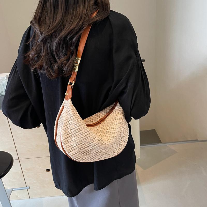 Moda de Verano Simplicidad Bolsos de Paja para Mujer Bolso de Hombro de Viaje Bolsos de Playa Tejidos a Mano Bolsos Tote Femeninos de Gran Capacidad
