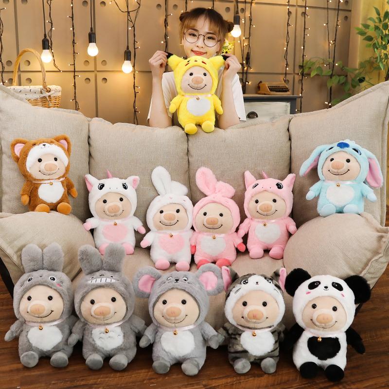 1pc 25cm Cute Piggy Turned Dog Rabbit Rat Mouse Bear Doll Plush Toy  Dog Doll Stuffed Animals Toys For Children Gift
