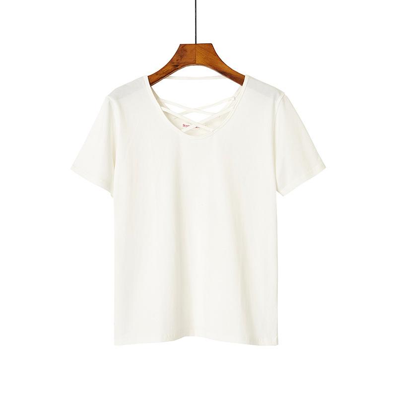 Summer ice porcelain cotton short-sleeved careful machine top design sense back cross with sexy simple T-shirt women
