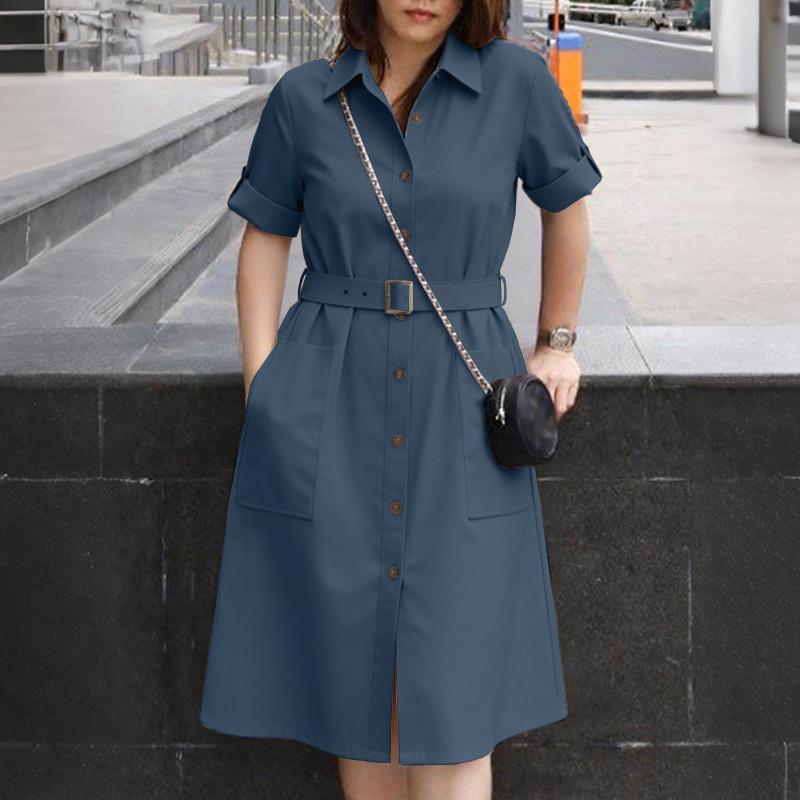 

Жіноча повсякденна сукня-сорочка з відкладним коміром і короткими рукавами ZANZEA 2XL