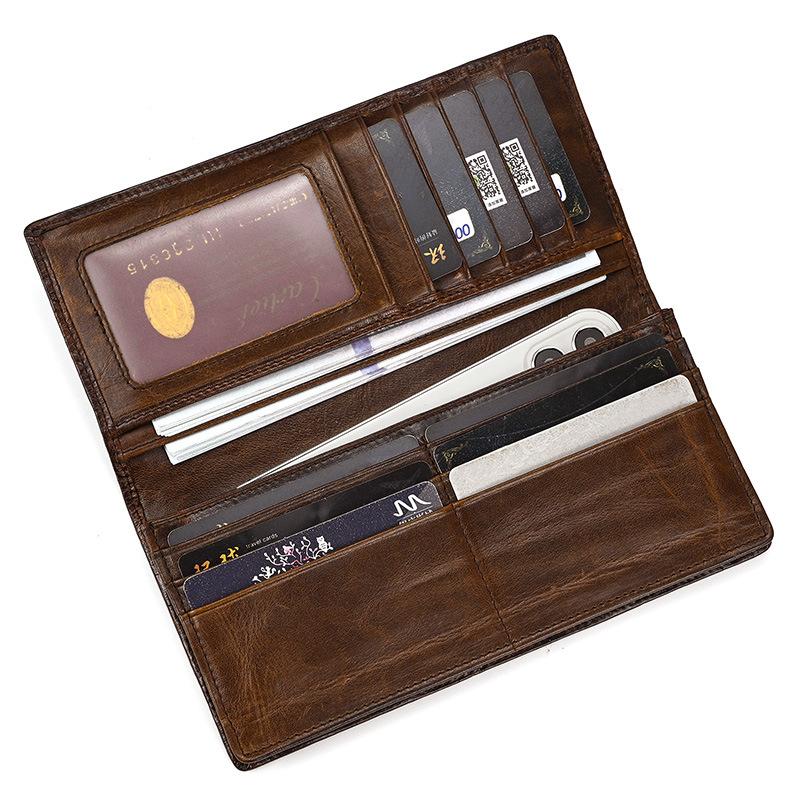 Genuine Leather Long Bifold Wallet for Men Classic Clutch Wallet with Phone Pocket Multi Card Slots Large Capacity Men Purse for Daily Use