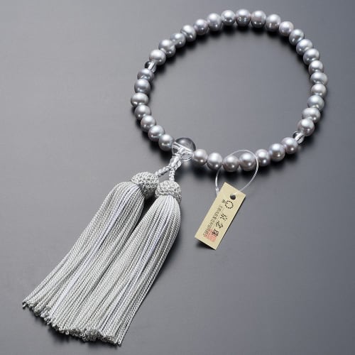 Buddhist Altar Shop Takita Shoten Kyoto Buddhist Prayer Beads for Women, Freshwater Pearl (Gray), 8mm Beads, Silk Tassel, Prayer Bead Bag, Suitable Fo