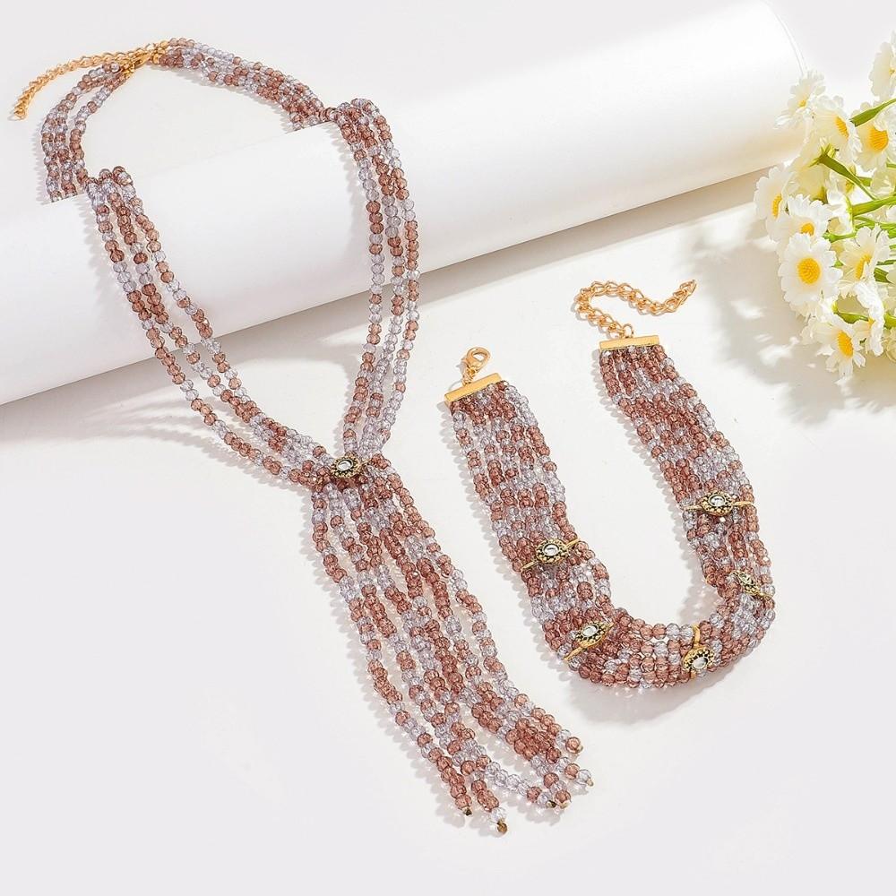 2 PCS Exaggerated Stacked Beads Necklace 2 Layers Women Collarbone Chain  Banquet