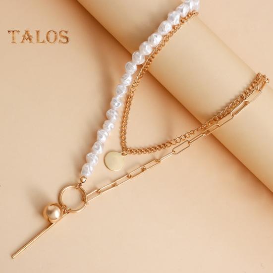 Collier de perles baroques artificielles superposées pour femme, collier à chaîne trombone en perles artificielles empilables, bijoux pour femme et petite amie