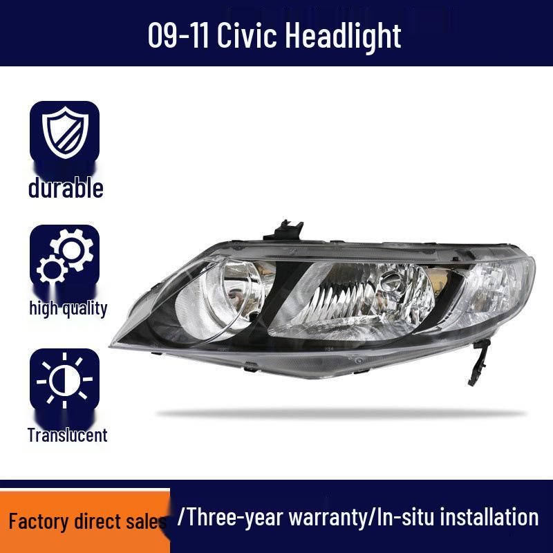 Compatible Headlight Assembly for 2006-2015 Honda Civic (High/Low Beam, Cover, Housing)