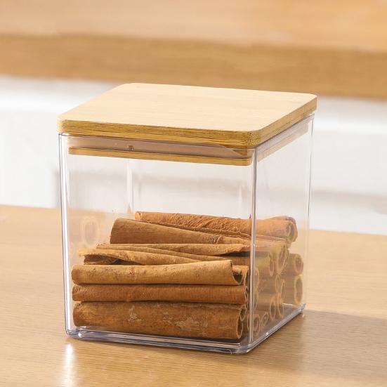 Large Square Flour Sugar Storage Container Airtight Plastic Food Jar with Wooden Lid for Flour Sugar Cookies Rice Coffee Beans Kitchen Pantry