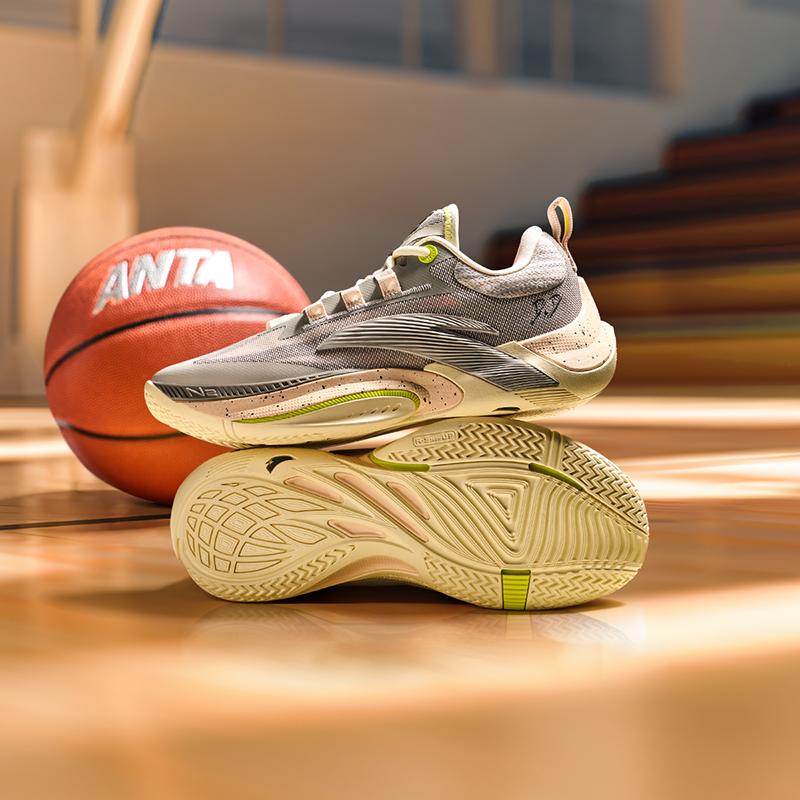 Anta Synthetic Leather Mesh Instant Generation White Chocolate Professional Training Competition Men Basketball Shoes Gray A12441103-3