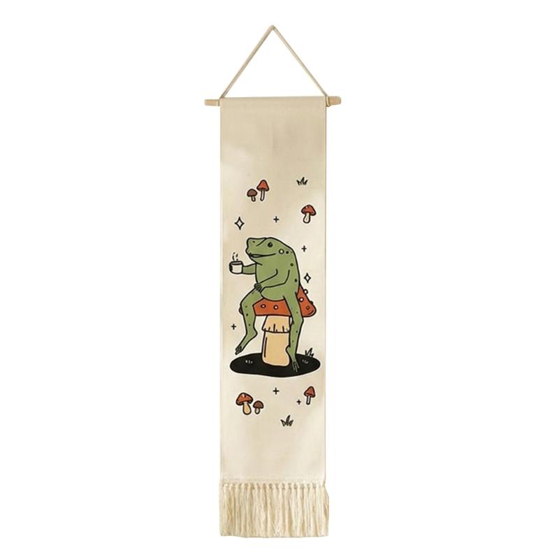 

Vertical Tapestry with Tassels Frogs Wall Hanging for Bedroom Bathroom Living Room Long Narrow Wall Hanging Art Decors