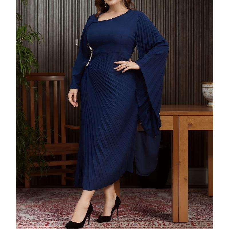 

Женское платье, модное, косое плечо, плиссированное, большого размера платье L синий