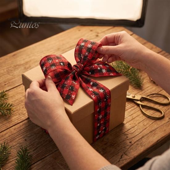 Burlap Christmas Ribbon 1 Roll Ribbon, Faux Linen Wired with Snowman Farmhouse Tree Decor Truck Floral Print, Gift Wrapping Craft Supply for