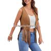 Women's 70s Bohemian Fringe Vest - Faux Suede, Sleeveless, Open Front, Western Style
