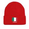 Flag of Italy Print Knit Cap Beanie, Patriotic Woman Cap Soft Stretchable Headwear Pompom Beanies Knitted Hat Beanie