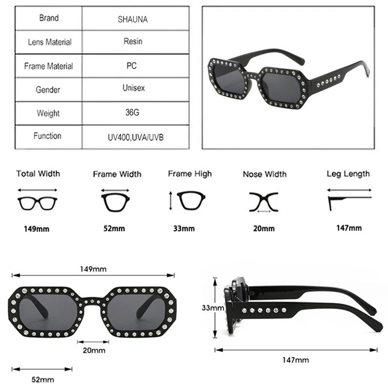 SHAUNA Fashion Polygon Square Candy Color Damen Luxus Kristall Sonnenbrille Retro Blau Grün Shades UV400 Trendy Herren Sonnenbrille