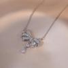 X0294 Steel Color Zircon Bowknot Necklace