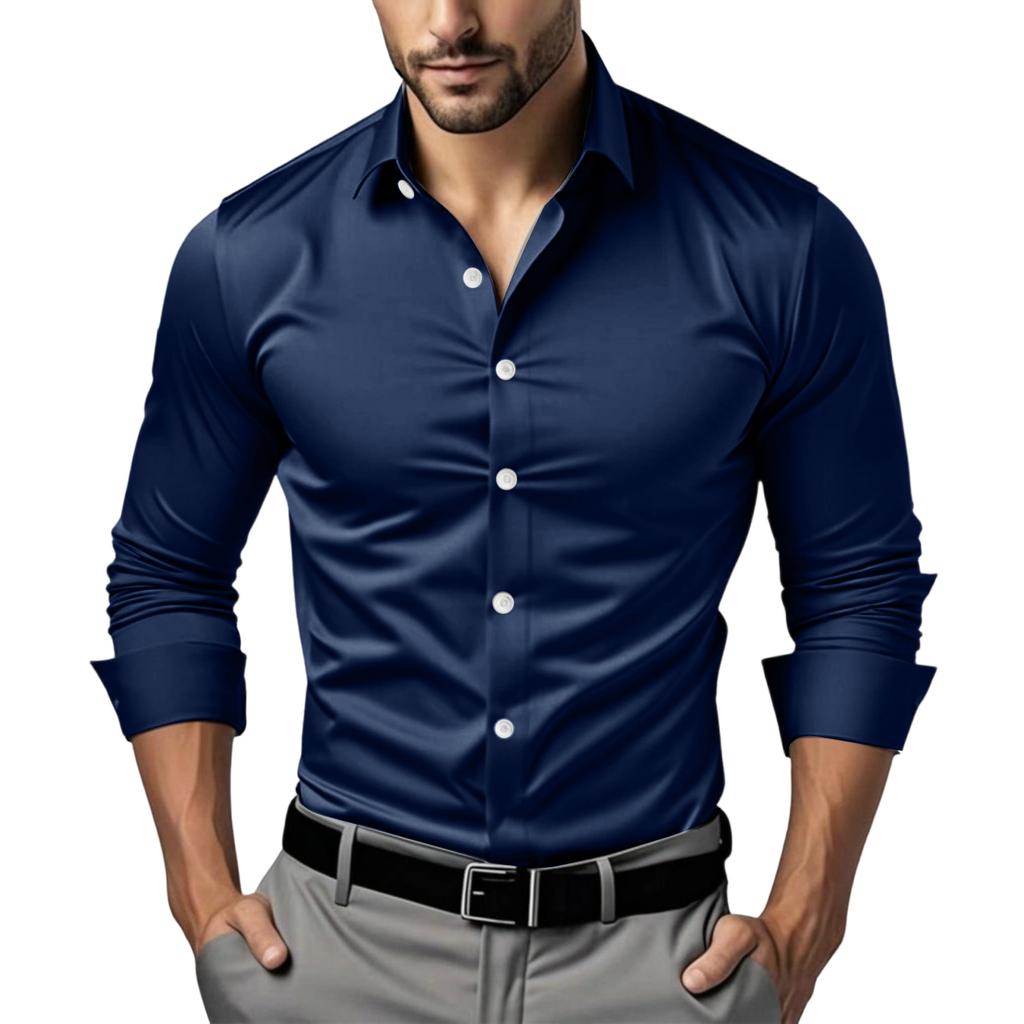 Men's Casual -color Business Shirt - Men's Long-sleeved Collar Button-up Shirt