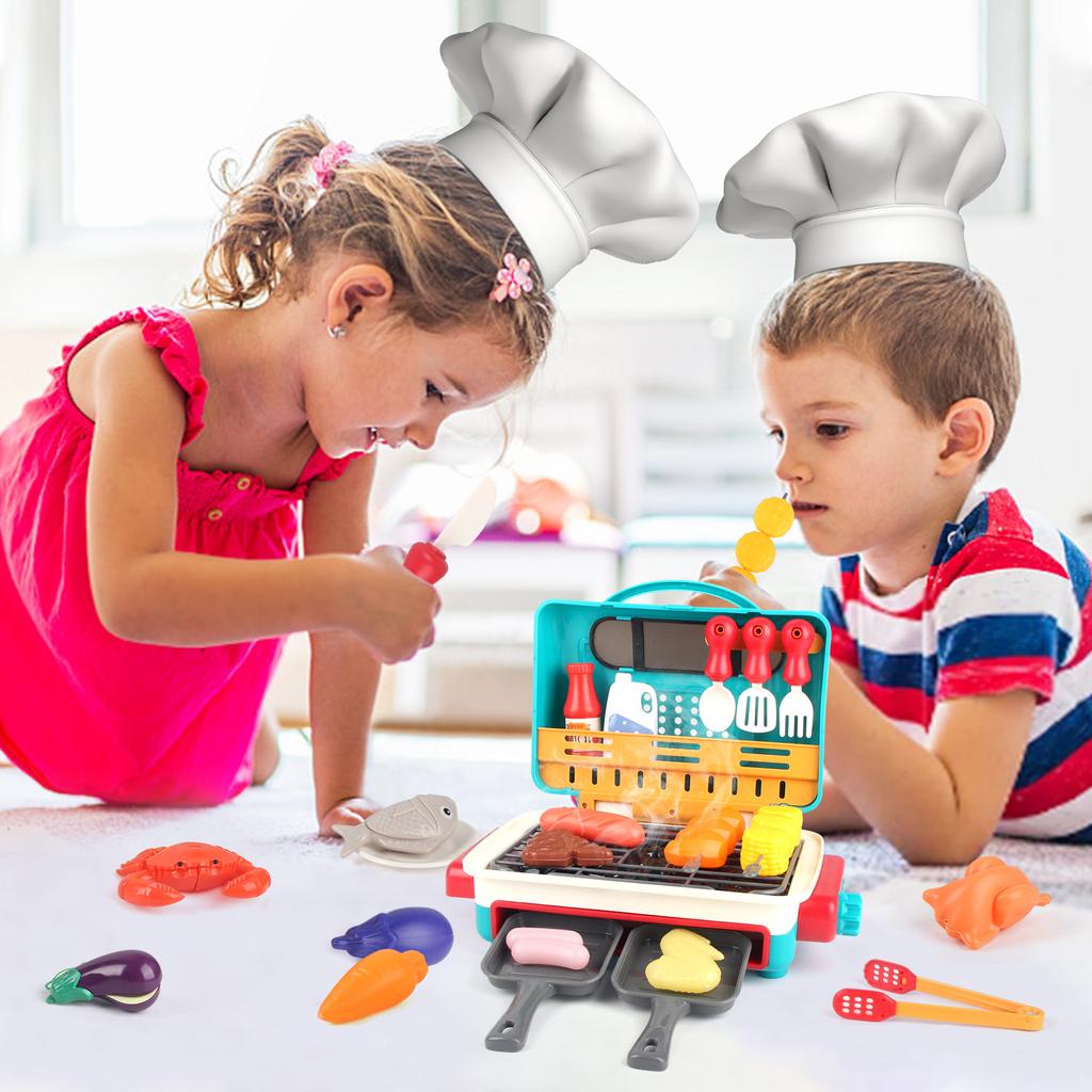 Kids Simulated Barbecue Set with Spray Light and Sound Pretend Play Kitchen Cooking Toy BBQ Educational Toys for Kids Xmas Gifts