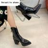 Pointed Toe High Heels Women Chelsea Ankle Boots Leather Shoes  Winter New Retro Snow Boots Goth Gladiator Pumps Botas Mujer