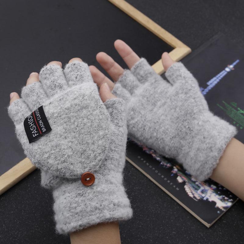 Korean Style Winter Fingerless Woolen Flip-Top Gloves for Outdoor Cycling and Writing